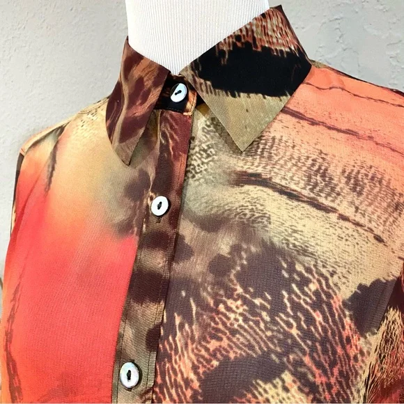 NWT Da-Nang Silk Abstract Print Button Up Blouse, M - Picture 8 of 15